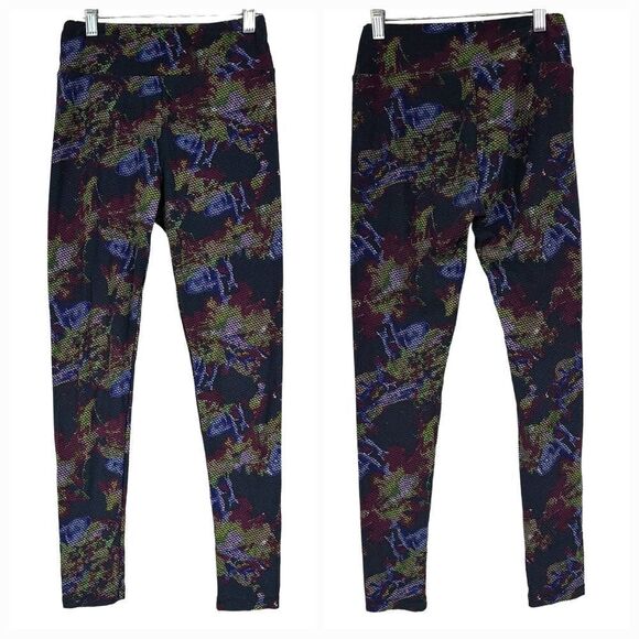 LuLaRoe One Size Legging Cross Stitch Needlepoint Floral Navy Blue Stretch Pants - Picture 2 of 7